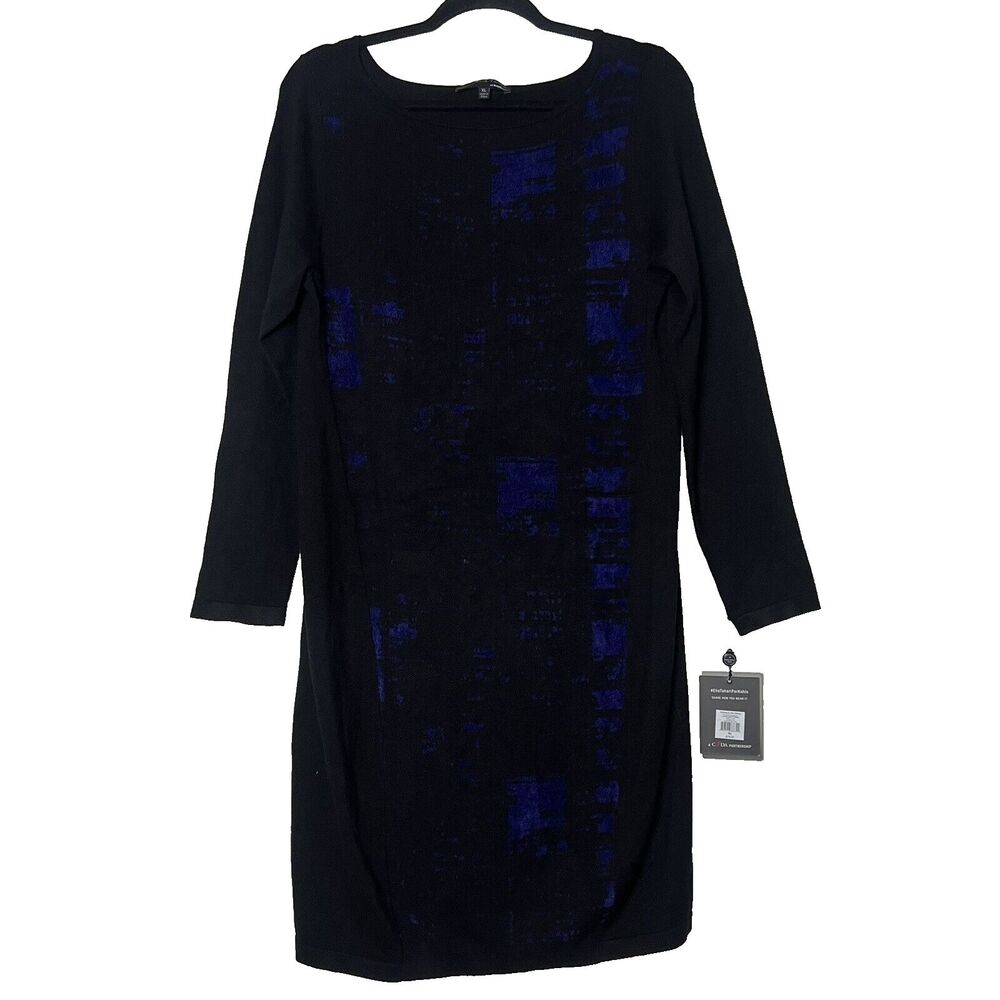 Elie Tahari Sweater Dress Women XL Long Sleeve Knee Length Black‎ Blue